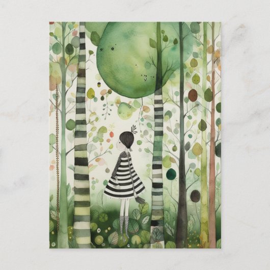 Whimiscal Vrouw in het Bos Briefkaart (Voorkant)