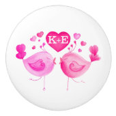 Whimiscal waterverf houdt van vogelkunst initialen keramische knop (Voorkant)