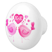 Whimiscal waterverf houdt van vogelkunst initialen keramische knop (Rechts)