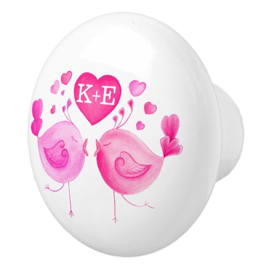 Whimiscal waterverf houdt van vogelkunst initialen keramische knop (Rechts)