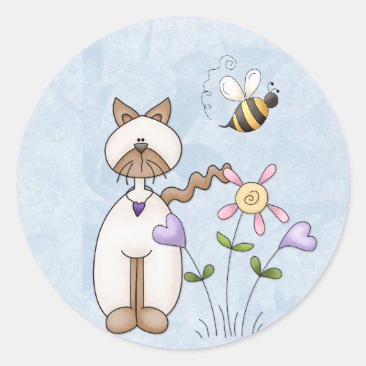 Whimiscal White Cat met Bloemen Stickers (Voorkant)
