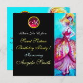 WHIMISCH MEISJE SWEET 16 FEESTJE EDELSTEEN MONOGRA KAART (Voorkant / Achterkant)