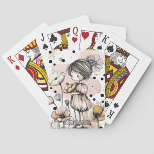 Whimisch Meisje Waterverf met Bloemaccenten (5) Pokerkaarten