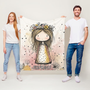 Whimisch Meisje Waterverf met Bloemaccenten (6) Fleece Deken