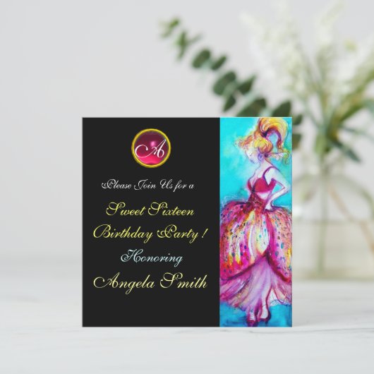 WHIMISCH MEISJE ZOETE 16 FEestJE GEM MONOGRAM Kaart (Staand voorkant)