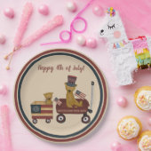 Whimische 4 juli-teddybeer op parade papieren bordje (Feest)