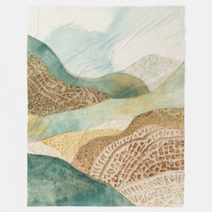Whimische Blauwe Groene Bruine Abstracte Bergen Fleece Deken