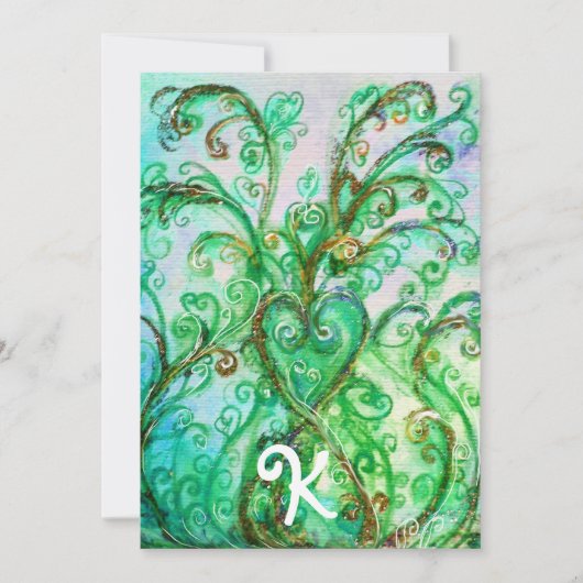 WHIMISCHE GROENE HARTFLORAAL MONOGRAM KAART (Voorkant)