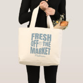 Whimische handgetekende blauwe verse markt grote tote bag (Voorkant (product))