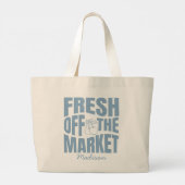 Whimische handgetekende blauwe verse markt grote tote bag (Achterkant)