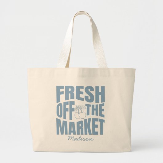 Whimische handgetekende blauwe verse markt grote tote bag (Voorkant)