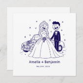 Whimische handgetekende bruid en bruidegom | Trouw (Voorkant / Achterkant)