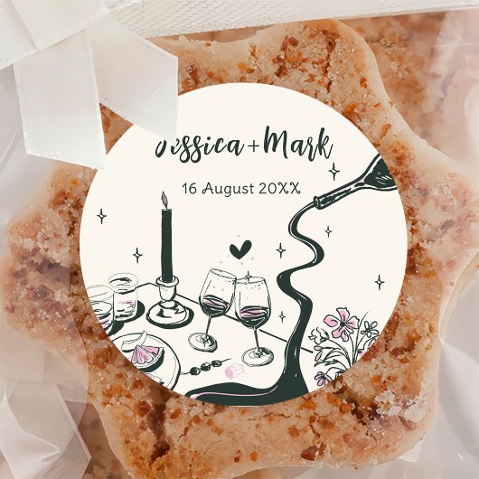 Whimische Handgetekende Trouw Ronde Sticker