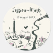 Whimische Handgetekende Trouwdag Ronde Sticker (Voorkant)