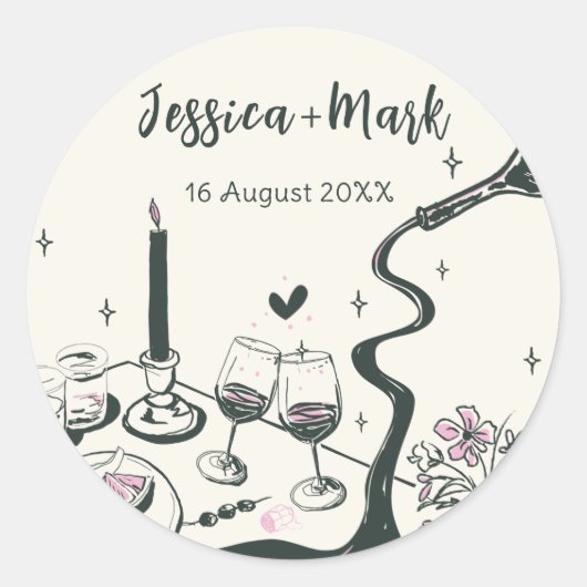 Whimische Handgetekende Trouwdag Ronde Sticker (Voorkant)