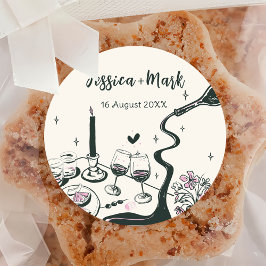 Whimische Handgetekende Trouwdag Ronde Sticker