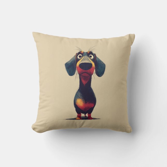 Whimische illustratie van een dachshond kussen (Voorkant)