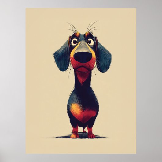 Whimische illustratie van een dachshond poster (Voorkant)
