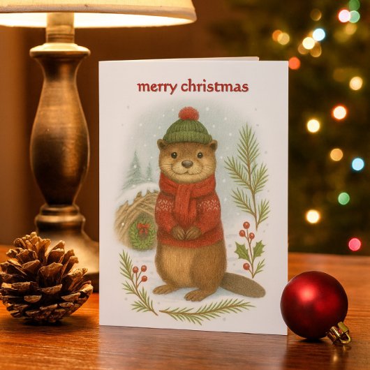 Whimische Kerst Otter Feestdagen Kaart