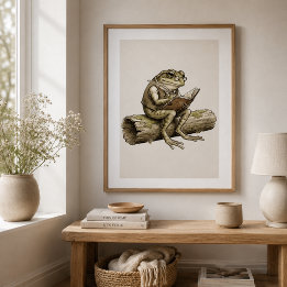 Whimische kikker schrijft op boomstam vintage post perfect poster