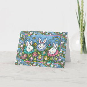 WHIMISCHE PAAS EIER TUIN, KONIJN BLOEMEN FEESTDAGEN KAART