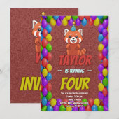 Whimische Rode Panda Uitnodiging voor Volwassenen (Voorkant / Achterkant)