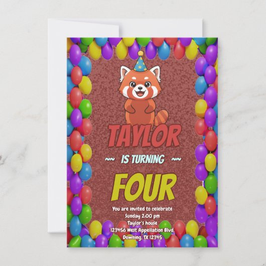 Whimische Rode Panda Uitnodiging voor Volwassenen (Voorkant)