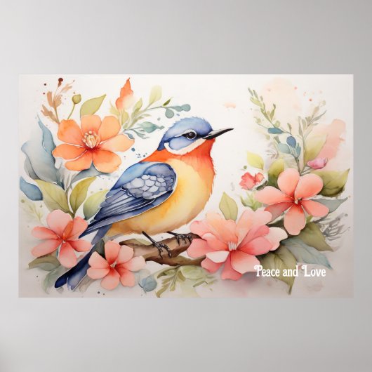 Whimische waterverf vogel bloemenkunst poster (Voorkant)