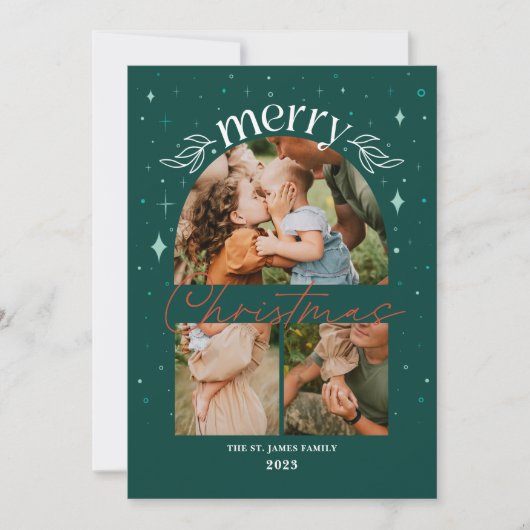 Whimisical Kerstboog Multi-Photo Card Aankondiging (Voorkant)