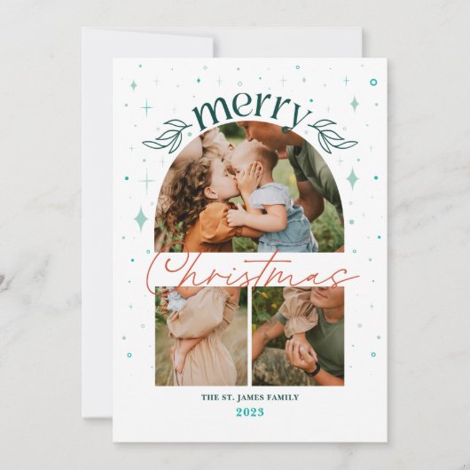 Whimisical Kerstboog Multi-Photo Card Aankondiging (Voorkant)