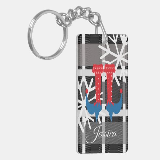 Whimisical Kerstmis Elf Feet Snowflakes Pset Sleutelhanger (Voorkant Links)