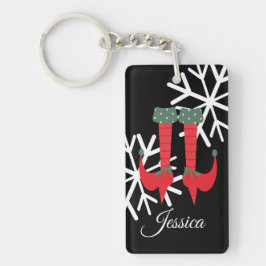 Whimisical Kerstmis Elf Feet Snowflakes Stocking Sleutelhanger