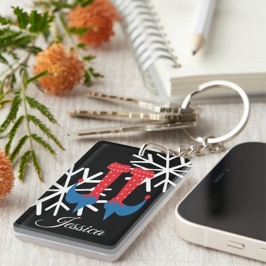 Whimisical Kerstmis Elf Feet Snowflakes Stocking Sleutelhanger (Voorkant Rechts)