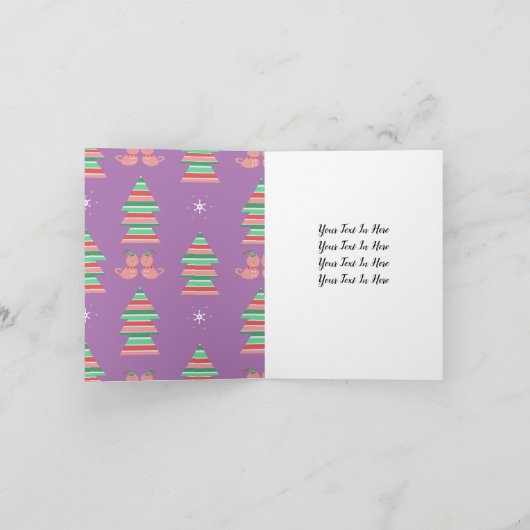 Whimisical Merry kerstkat Pattern Paars Bedankkaart (Binnen)