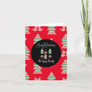 Whimisical Merry Kerstmis Pattern Rood Roze Bedankkaart
