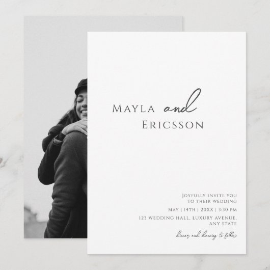 Whimisical Minimalist Casual Photo Script Weddensc Kaart (Voorkant / Achterkant)