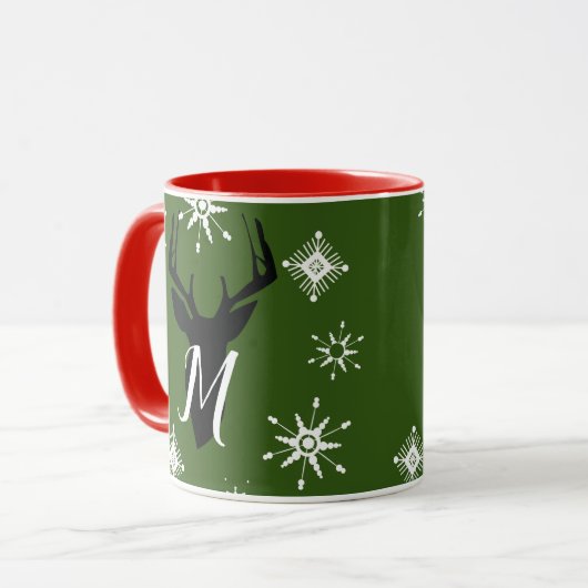 Whimisical Monogram Deer Snowflakes Mok met kerstm (Voorkant links)