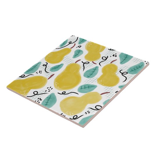 Whimisical Pear Pattern Illustration Tegeltje (Zijkant)