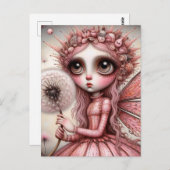 Whimisical roze paardenbloem fee briefkaart (Voorkant / Achterkant)