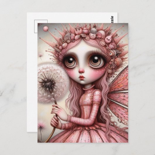 Whimisical roze paardenbloem fee briefkaart (Voorkant / Achterkant)