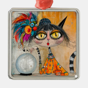 Whimisieke Mystieke Waarzeggerkat Metalen Ornament