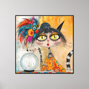 Whimisieke Mystieke Waarzegster Kat Canvas Afdruk