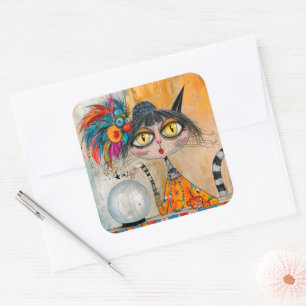 Whimisieke Mystieke Waarzegster Kat Vierkante Sticker