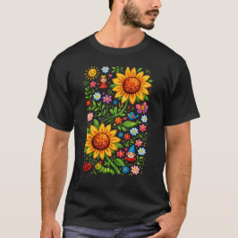 Whimisieke Zonnebloem Tuin Folk Art T-shirt