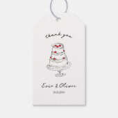 Whimistische handgetekende kersencake bruiloft bed cadeaulabel (Voorkant)