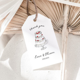 Whimistische handgetekende kersencake bruiloft bed cadeaulabel