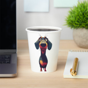 Whimpy Dachshund Karakter Illustratie Papieren Bekers