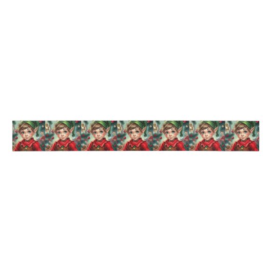 Whimpy Elf Cartoon | Kerstmis Grosgrain Lint (Voorkant)
