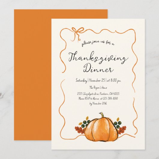 Whimpyge Pompoen Handgeschreven Thanksgiving Diner Kaart (Voorkant / Achterkant)