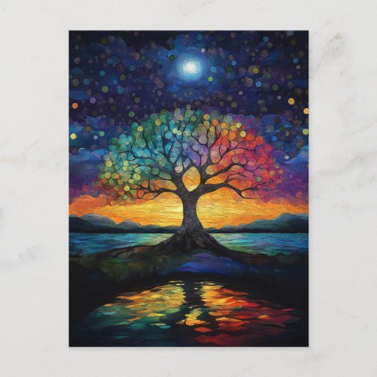Whimpyse Boom van het Leven Abstracte Blauwe Regen Briefkaart (Voorkant)
